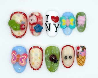3D Kidcore Press On Nails: Y2K Animal Cartoon Nail Set