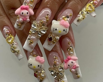 Ongles à presser Luxury Kitty & My Melody : coffret glamour extra long
