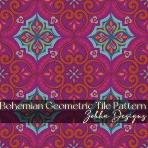 Bohemian Geometric Tile Repeat Pattern, Ornate Damask Surface Design (Digital Download)
