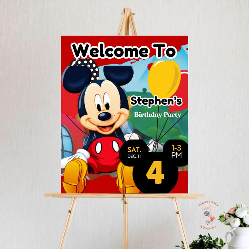 Mickey Mouse Birthday Thank You Card, Editable Canva Template, Mouse ...