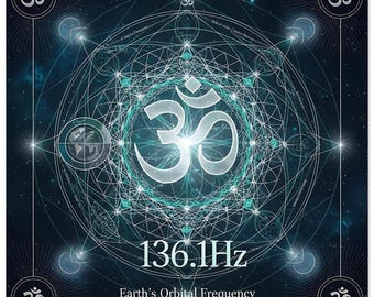 136.1Hz Earth Frequency Art: Om Symbol, Sacred Geometry Aluminum Print