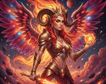 Lámina artística de la Diosa Aries: Signo del Zodíaco Fuego (Descarga digital)