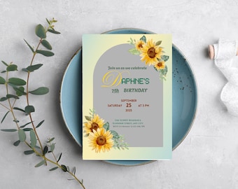 Editable Sunflower Birthday Invitation Template | Boys and Girls Digital Download Party Invite | Rustic Floral Mobile Invitation