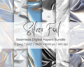Silver Foil Digital Paper – 12 Seamless Metallic Textures / 12x12 ...