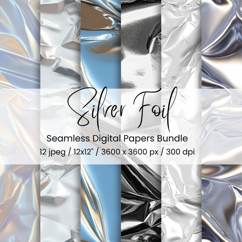 Silver Foil Digital Paper – 12 Seamless Metallic Textures / 12x12 ...