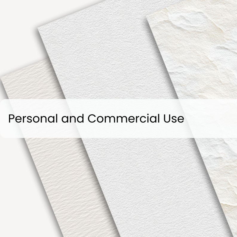 Pode incluir: Uma variedade de folhas de papel branco texturizado, com diferentes padr&otilde;es de superf&iacute;cie. A imagem inclui o texto "Personal and Commercial Use" numa caixa branca.