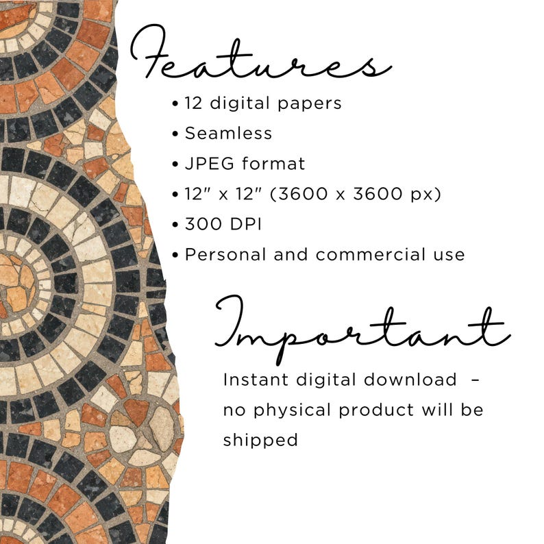 Ancient Roman Mosaic Digital Paper Bundle – 12 Seamless Tile ...