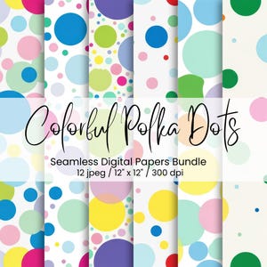 Buntes digitales Polka-Dot-Papier – 12 nahtlose Regenbogenkreis-Hintergründe / 12"x12" / 300 DPI!