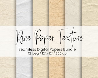 Pacote de Papéis Digitais com Textura de Papel de Arroz, 12 Fundos Pergaminho Sem Emenda, 30,5 x 30,5 cm, 300 DPI, Download Instantâneo!