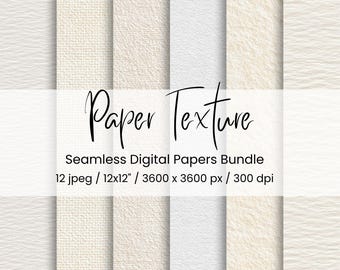 Pacote de Papéis Digitais com Textura de Papel Branco – 12 Fundos Realistas Sem Emenda / 30,5 x 30,5 cm / 300 DPI!