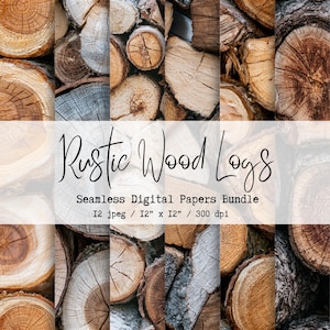 Digitalt papperspaket med rustika vedstockar, 12 sömlösa vedbakgrunder, 30x30 cm, 300 DPI, direktnedladdning!