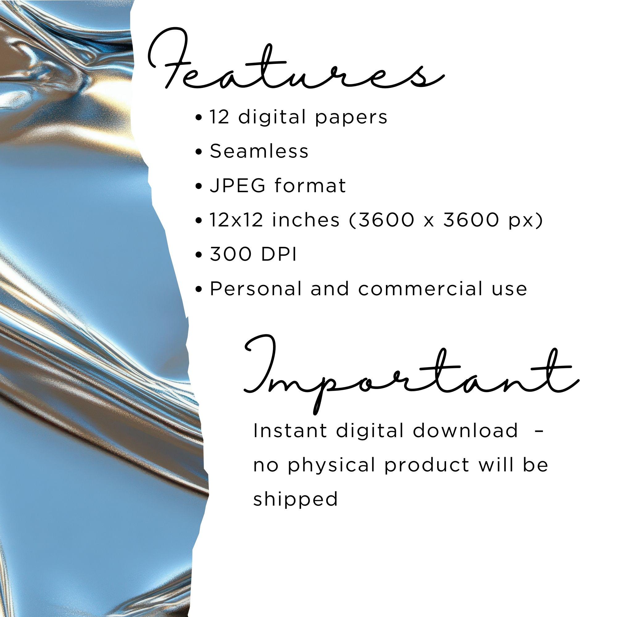 Silver Foil Digital Paper – 12 Seamless Metallic Textures / 12x12 ...