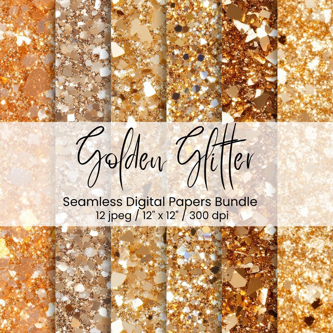 Golden Glitter Digital Paper Bundle, 12 Seamless Sparkle Backgrounds ...