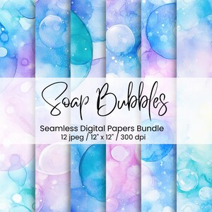 Watercolor Soap Bubbles Digital Paper, Seamless Iridescent Backgrounds (12"x12") !
