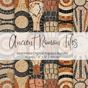 Paquete de papel digital de mosaico romano antiguo: 12 fondos de mosaico sin costuras / 30,5 x 30,5 cm / 300 ppp