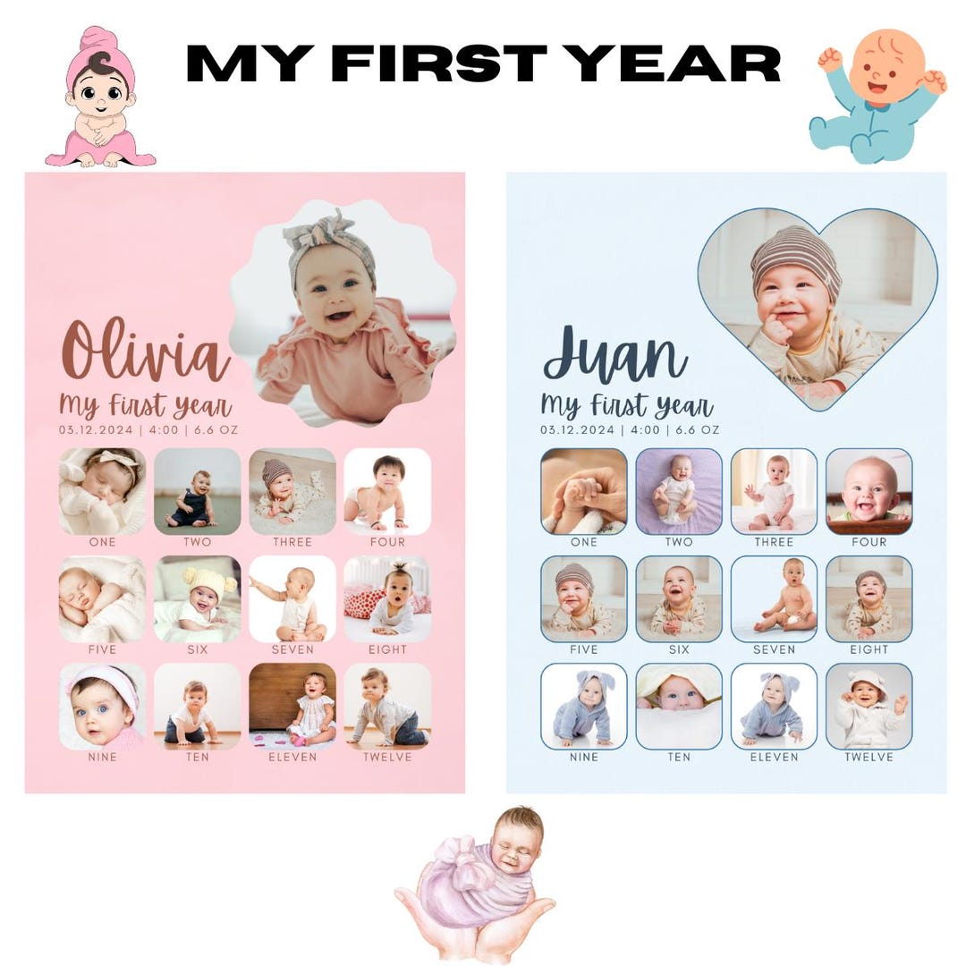 My First Year | Baby Photo Collection Frame (editable Canva Template ...