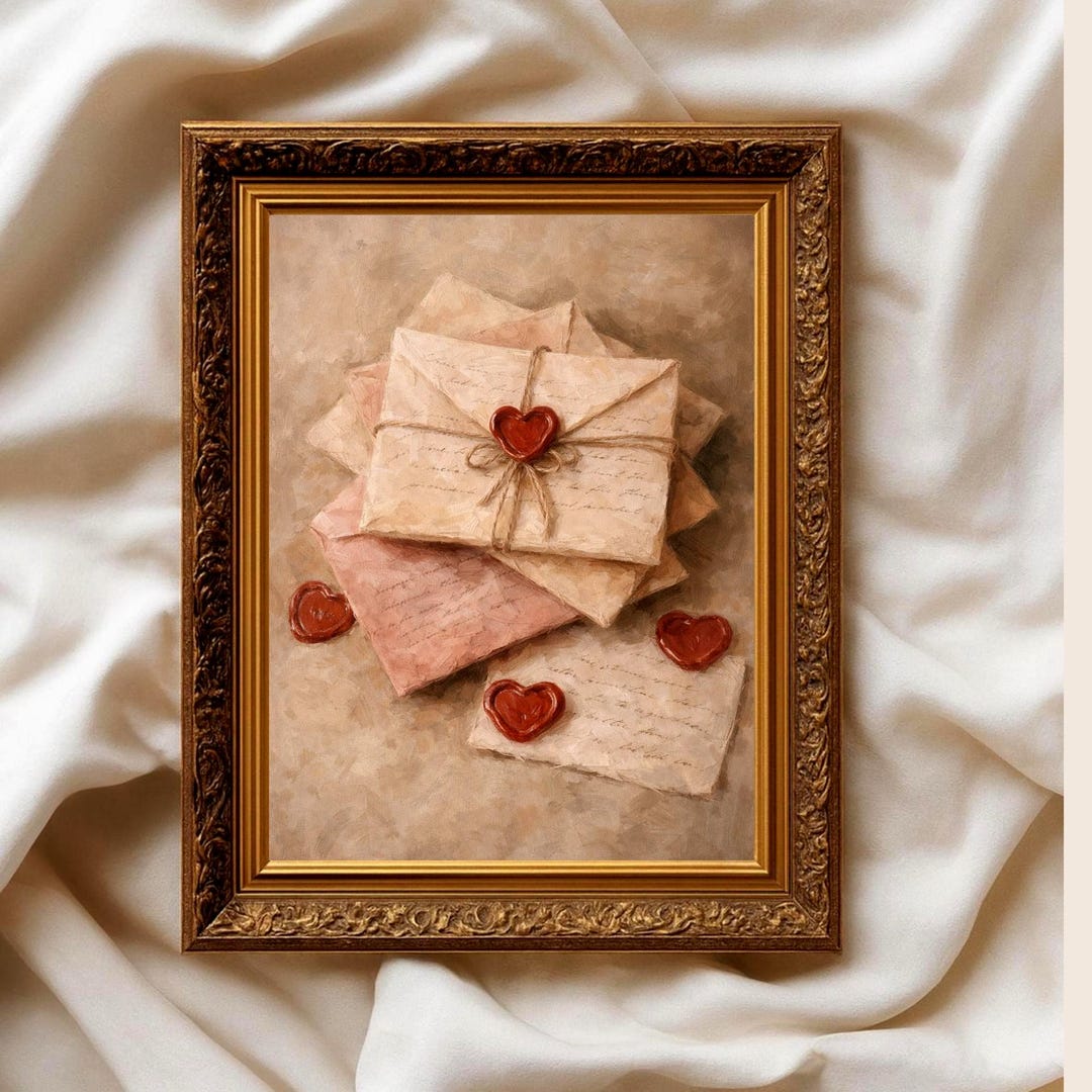 Vintage Love Letters Art Print, Heart Wax Seal, Romantic Cottage Decor ...