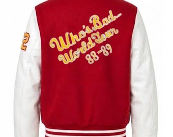 Michael Jackson Who's Bad Varsity Jacket | MJ Inspired Vintage Concert Red Jacket