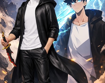 アニメ風ブラックロングコート｜コスプレ用フード付きレザートレンチコート｜ゴシックサイバーパンクコート