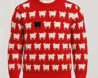 Princess Diana Inspired Black Sheep Sweater: Red Knit Pullover