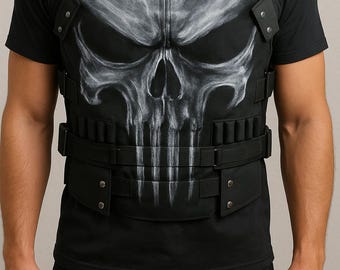 Punisher-Inspired Leather Tactical Vest: Skull Armor Cosplay Costume