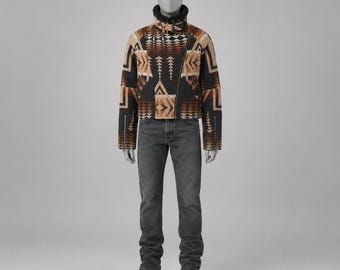 Handmade Beth Dutton Aztec Wool Aviator Jacket | Kelly Reilly Inspired Shearling Collar Coat