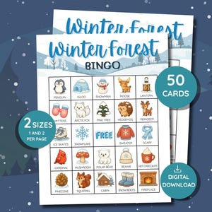 Winter Bingo Game | Winter Forest Theme | 50 Printable Cards (PDF)