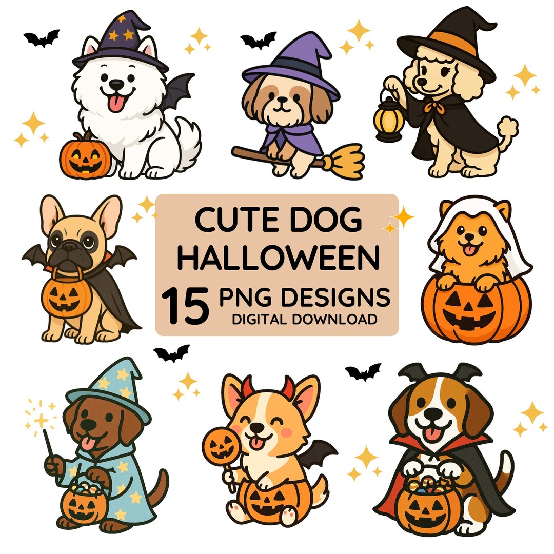 Dogs PNG, Dog Halloween Clipart, Cute Dog PNG, 15 PNG Designs + Bonus ...