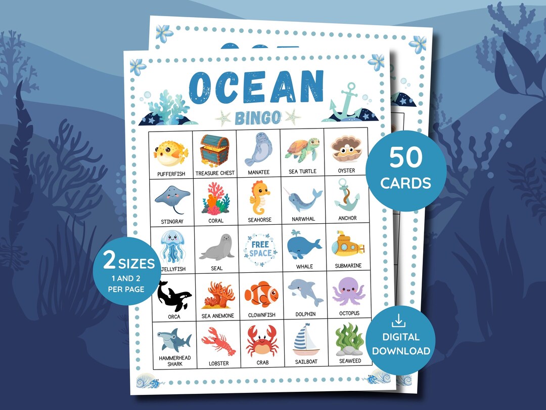 Ocean Bingo Game | Under the Sea Bingo | Ocean Bingo Printable | Marine ...