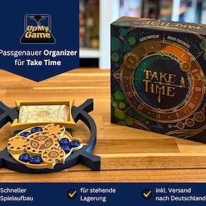Organiseur de luxe pour Take Time | Cartes, jetons et aiguilles d'horloge | Marqueurs en verre avec insert pour jeu de société en PLA