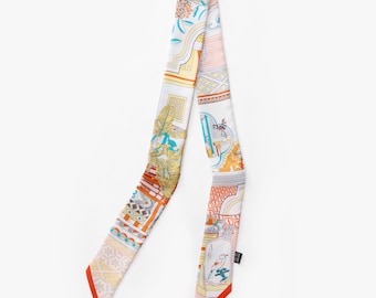 100% Silk Twill Ribbon, Double-Sided Printed Skinny Scarf for Hair Bag Neck Tie