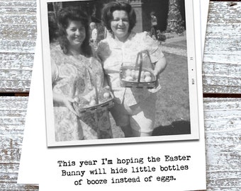 Funny Adult Easter Greeting Card Hoping Easter Bunny hides bottles of booze