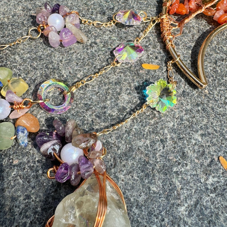 Moon Rainbow Crystal Suncatcher Moonstone Tree of Life Colourful Window Decoration Pendant Healing Crystal Decor Spiritual Home Decor image 10