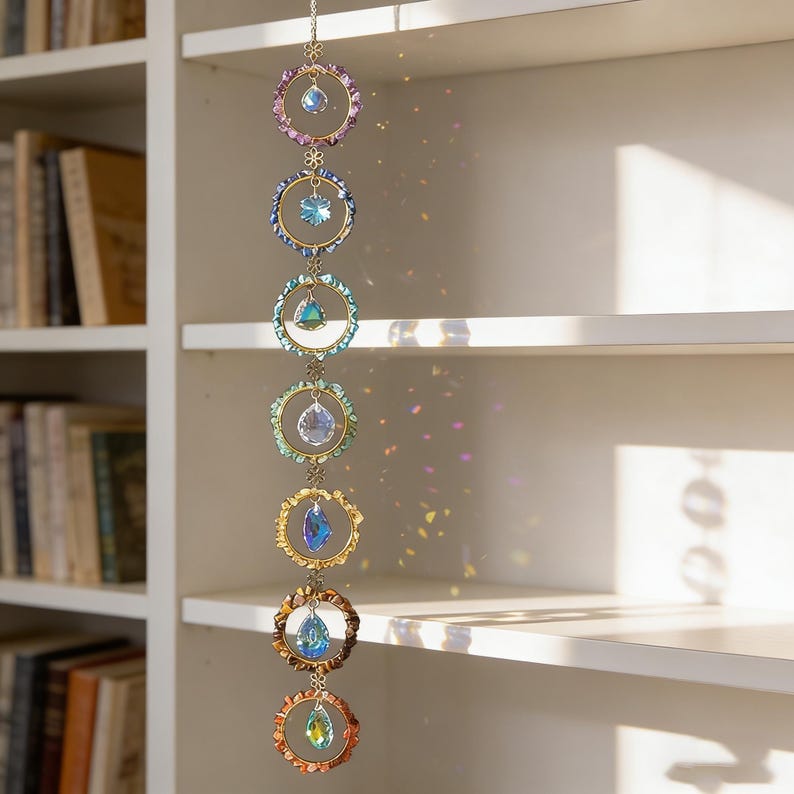 Natural Chipped Crystal Rainbow Suncatcher Colourful Window Hanging Healing Crystal Decor Crystal Dreamcatcher Wind Chime Room Decor Hanging image 6