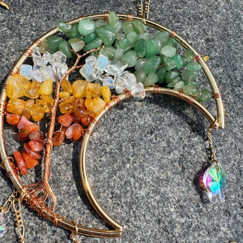 Moon Rainbow Crystal Suncatcher Moonstone Tree of Life Colourful Window Decoration Pendant Healing Crystal Decor Spiritual Home Decor image 11