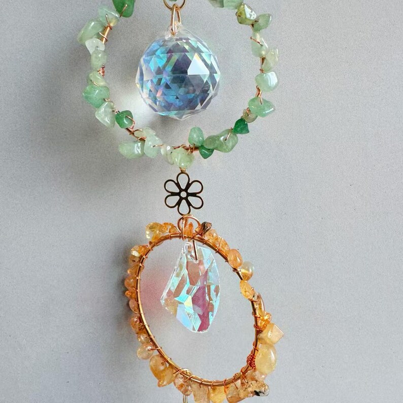 Natural Chipped Crystal Rainbow Suncatcher Colourful Window Hanging Healing Crystal Decor Crystal Dreamcatcher Wind Chime Room Decor Hanging image 4