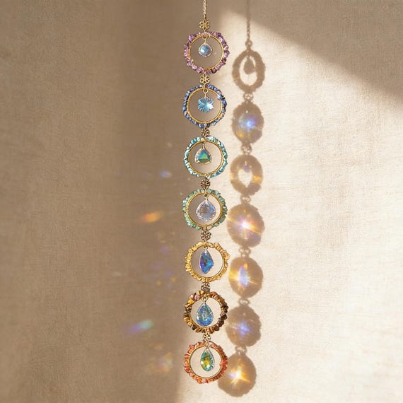 Natural Chipped Crystal Rainbow Suncatcher Colourful Window Hanging Healing Crystal Decor Crystal Dreamcatcher Wind Chime Room Decor Hanging