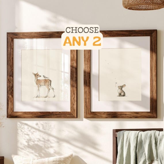 Woodland Nursery Prints | Choose Any 2 Animal Wall Art | Neutral Children's Room Decor