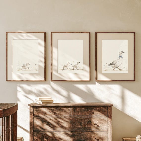 3 Piece Wall Art Nursery Prints: Mother Goose & Little Goslings