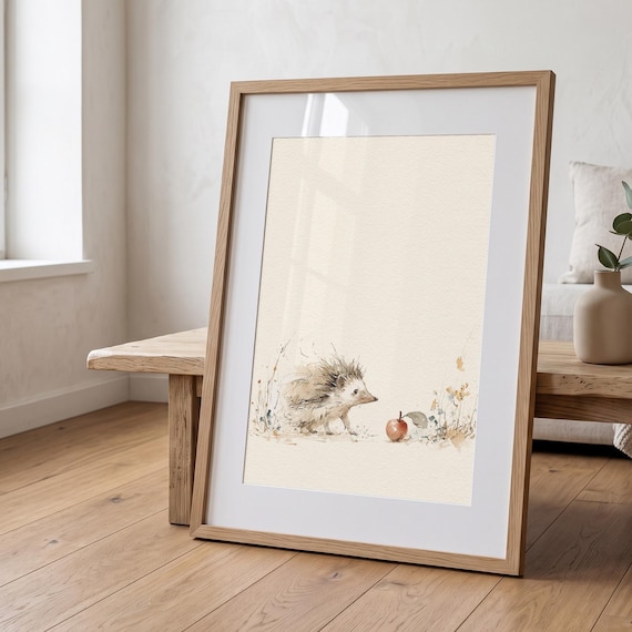 Vintage Hedgehog Nursery Print, Watercolour Woodland Art