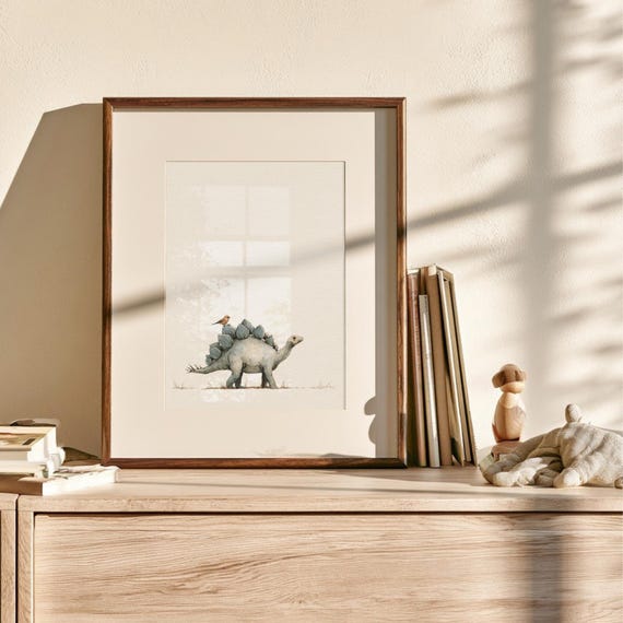 Stegosaurus Nursery Print, Blue Vintage Dinosaur Wall Art,  Boys Nursery Decor,