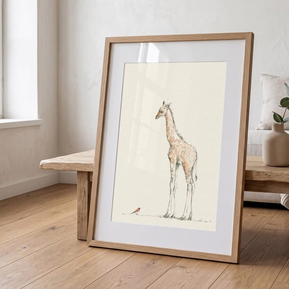 Giraffe Nursery Print, Safari Animal Wall Art, Watercolour Children’s Room Decor