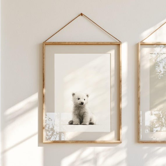 Baby Polar Bear Nursery Print | Neutral Nursery Wall Art