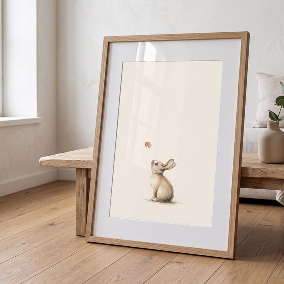 Woodland Nursery Print - Bunny Rabbit Wall Art for Kids Room Decor