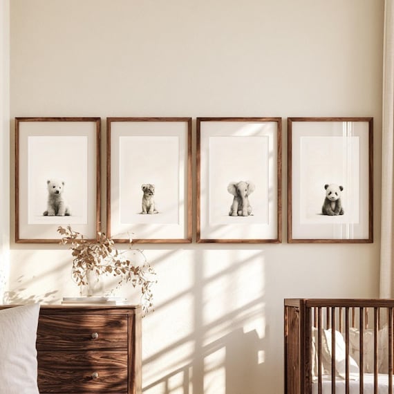 Safari Nursery Prints Set of 4: Baby Tiger, Polar Bear, Elephant & Panda Art