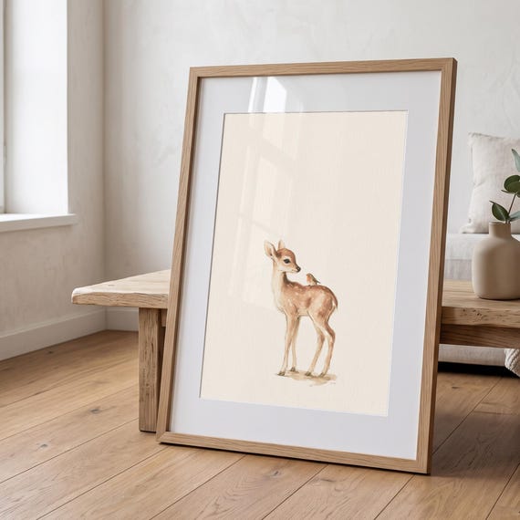 Woodland Nursery Prints - Watercolor Fox, Fawn, Rabbit & Badger Wall Art for Kids Room Decor