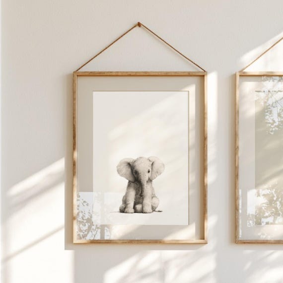Baby Elephant Nursery Print | Neutral Animal Wall Art
