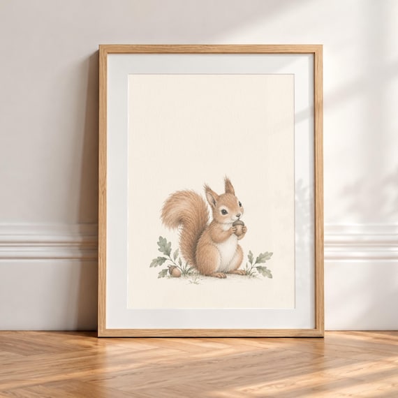 Squirrel Nursery Print, Woodland Animal Wall Art, Baby Room Decor