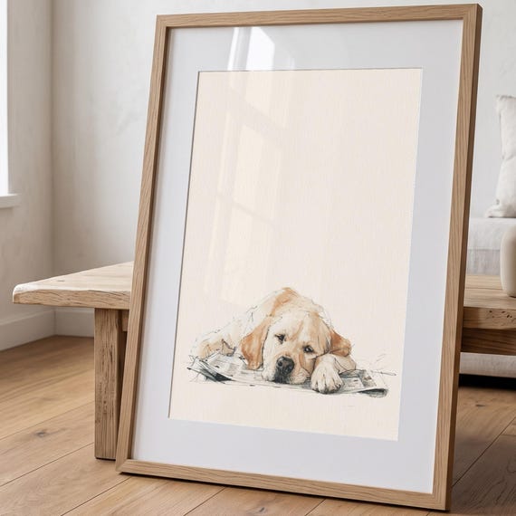 Labrador Dog Sketch Print, Watercolor Kitchen Wall Art, Sleepy Dog Gift