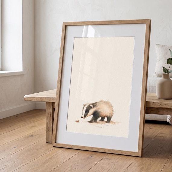 Woodland Nursery Prints - Badger Wall Art for Kids Room Decor